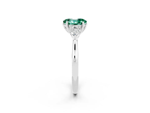 White gold Three-Stone Oval Cut Cut Diamond Ring with Pear Side Stones in Four-Prong Setting_2