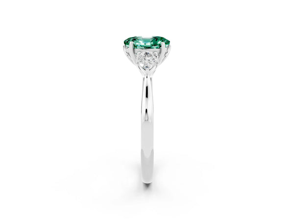 White gold Three-Stone Oval Cut Green Sapphire Ring with Pear  Side Stones in Four-Prong Setting