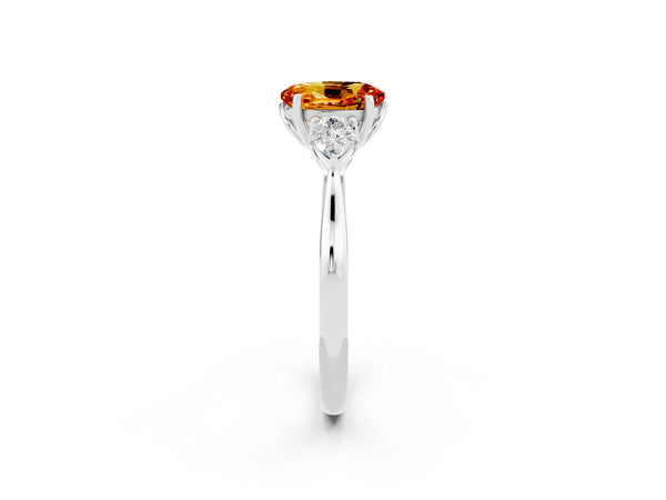 White gold Three-Stone Oval Cut Citrine Ring with Pear  Side Stones in Four-Prong Setting
