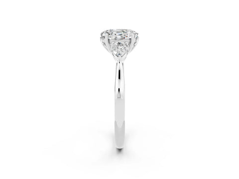 White gold Three-Stone Oval Cut Cut Diamond Ring with Pear Side Stones in Four-Prong Setting_2