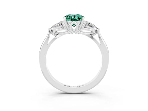 White gold Three-Stone Oval Cut Cut Diamond Ring with Pear Side Stones in Four-Prong Setting_3