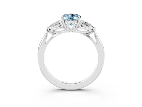 White gold Three-Stone Oval Cut Cut Diamond Ring with Pear Side Stones in Four-Prong Setting_3
