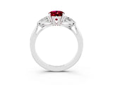 White gold Three-Stone Oval Cut Cut Diamond Ring with Pear Side Stones in Four-Prong Setting_3