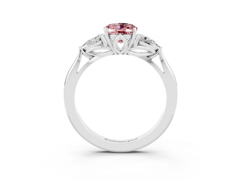 White gold Three-Stone Oval Cut Cut Diamond Ring with Pear Side Stones in Four-Prong Setting_3