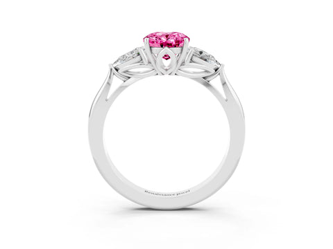 White gold Three-Stone Oval Cut Cut Diamond Ring with Pear Side Stones in Four-Prong Setting_3