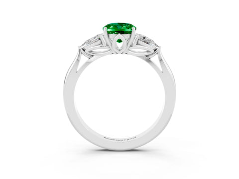 White gold Three-Stone Oval Cut Cut Diamond Ring with Pear Side Stones in Four-Prong Setting_3