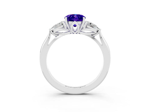 White gold Three-Stone Oval Cut Cut Diamond Ring with Pear Side Stones in Four-Prong Setting_3