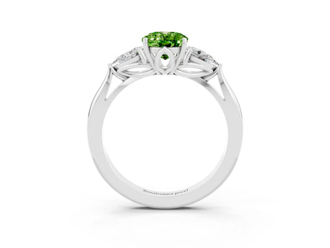White gold Three-Stone Oval Cut Cut Diamond Ring with Pear Side Stones in Four-Prong Setting_3