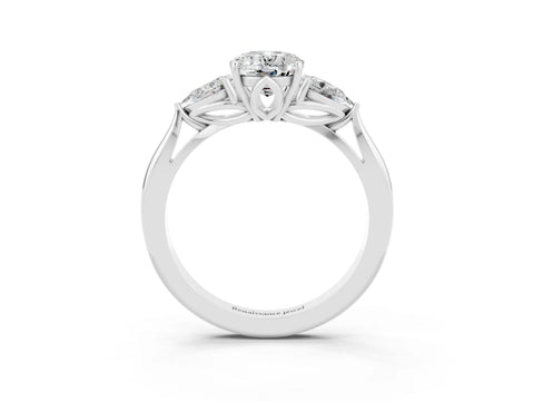 White gold Three-Stone Oval Cut Cut Diamond Ring with Pear Side Stones in Four-Prong Setting_3