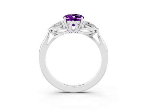 White gold Three-Stone Oval Cut Cut Diamond Ring with Pear Side Stones in Four-Prong Setting_3