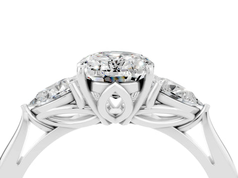 White gold Three-Stone Oval Cut Cut Diamond Ring with Pear Side Stones in Four-Prong Setting_4