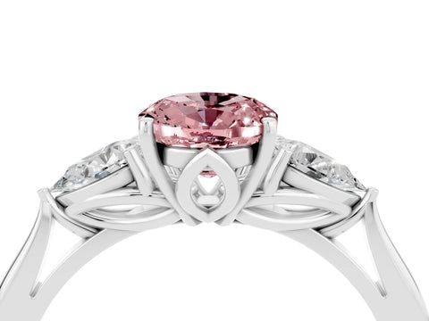 White gold Three-Stone Oval Cut Cut Diamond Ring with Pear Side Stones in Four-Prong Setting_4