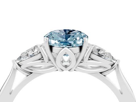 White gold Three-Stone Oval Cut Cut Diamond Ring with Pear Side Stones in Four-Prong Setting_4