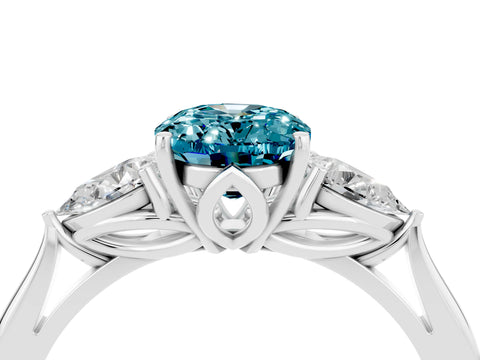 White gold Three-Stone Oval Cut Cut Diamond Ring with Pear Side Stones in Four-Prong Setting_4
