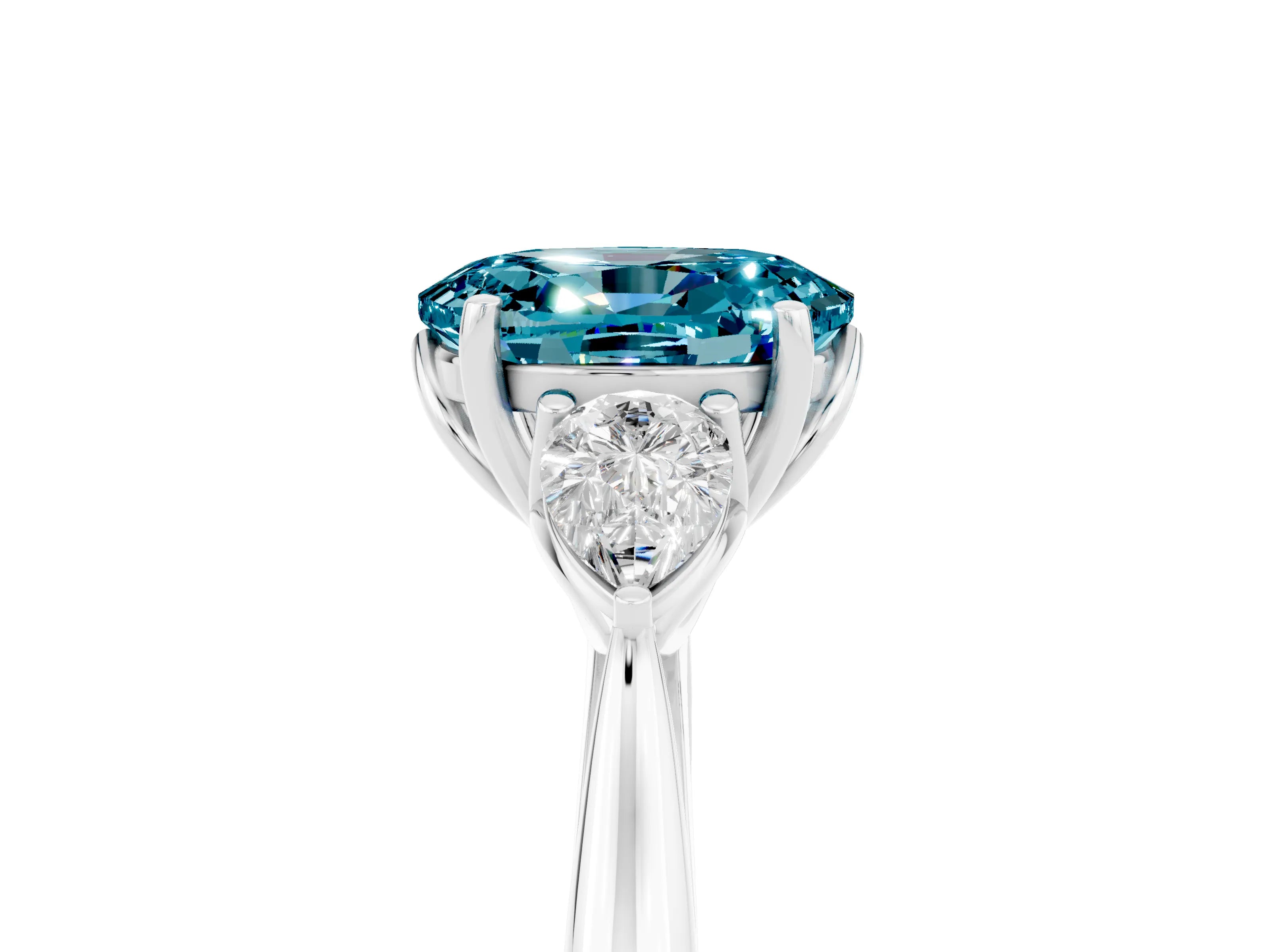White gold Three-Stone Oval Cut Cut Diamond Ring with Pear Side Stones in Four-Prong Setting_5
