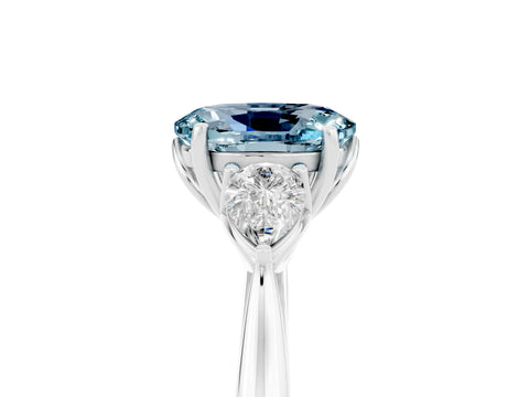 White gold Three-Stone Oval Cut Cut Diamond Ring with Pear Side Stones in Four-Prong Setting_5