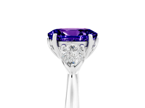 White gold Three-Stone Oval Cut Cut Diamond Ring with Pear Side Stones in Four-Prong Setting_5