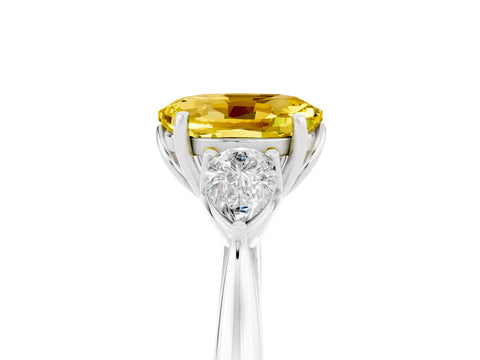 White gold Three-Stone Oval Cut Cut Diamond Ring with Pear Side Stones in Four-Prong Setting_5
