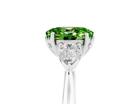 White gold Three-Stone Oval Cut Cut Diamond Ring with Pear Side Stones in Four-Prong Setting_5