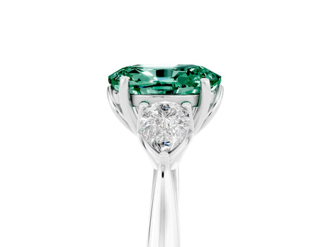 White gold Three-Stone Oval Cut Cut Diamond Ring with Pear Side Stones in Four-Prong Setting_5
