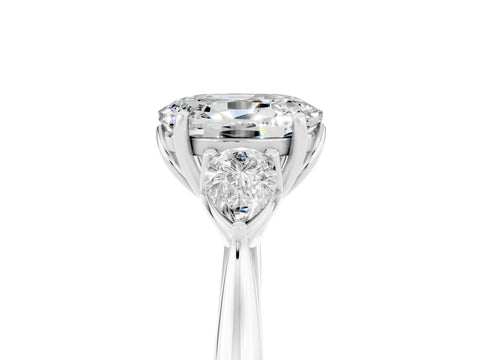 White gold Three-Stone Oval Cut Cut Diamond Ring with Pear Side Stones in Four-Prong Setting_5