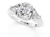 White gold Three-Stone Oval Cut Cut Diamond Ring with Trillion Side Stones and Four-Prong Setting_1