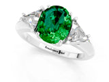 White gold Three-Stone Oval Cut Cut Diamond Ring with Trillion Side Stones and Four-Prong Setting_1