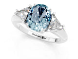 White gold Three-Stone Oval Cut Cut Diamond Ring with Trillion Side Stones and Four-Prong Setting_1