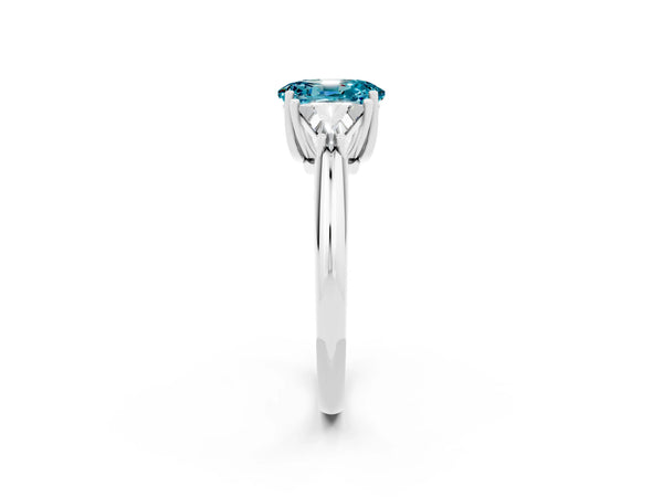 Platinum Three-Stone Oval Cut Cut Diamond Ring with Trillion Side Stones and Four-Prong Setting
