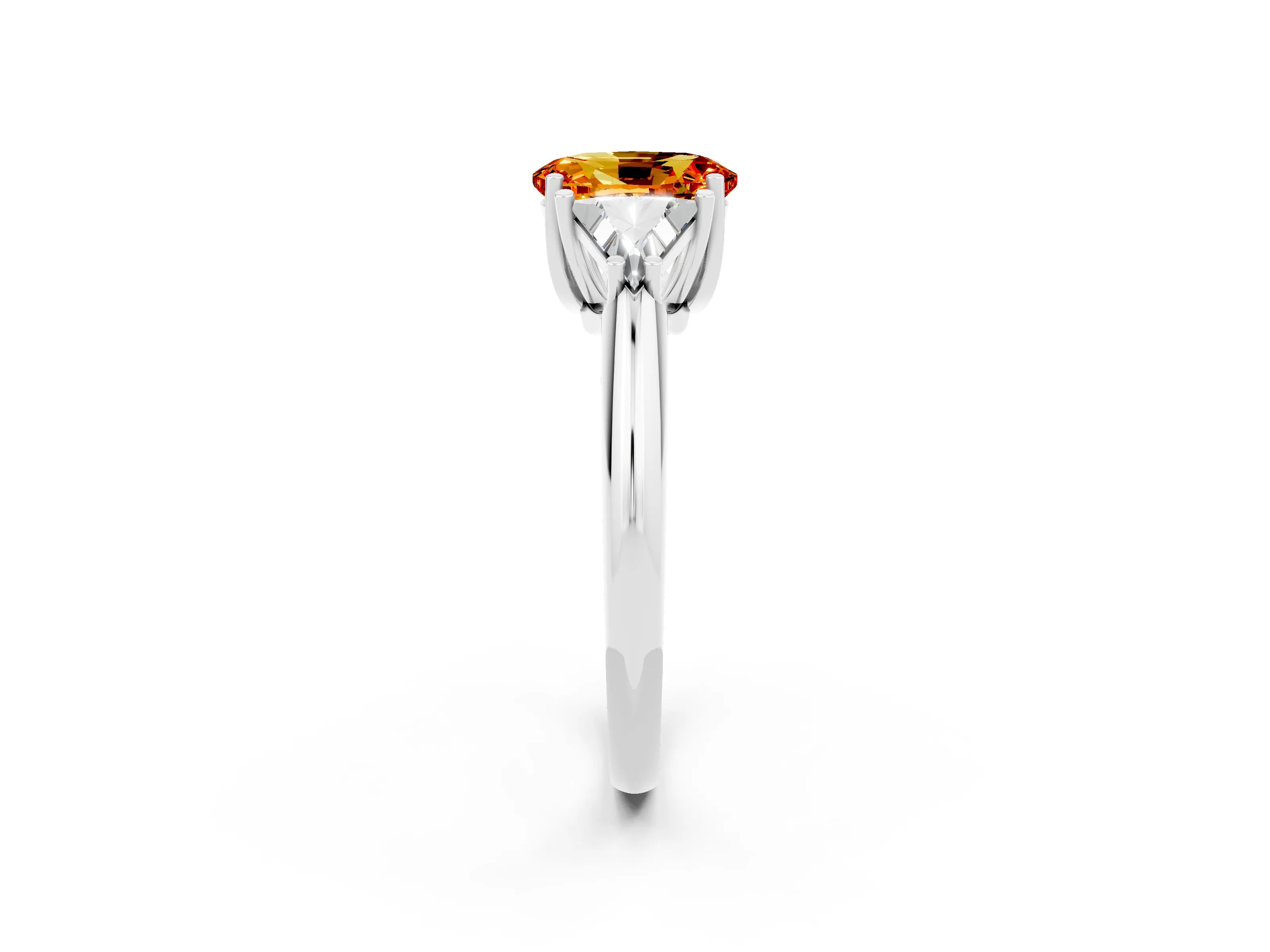 White gold Three-Stone Oval Cut Cut Diamond Ring with Trillion Side Stones and Four-Prong Setting_2