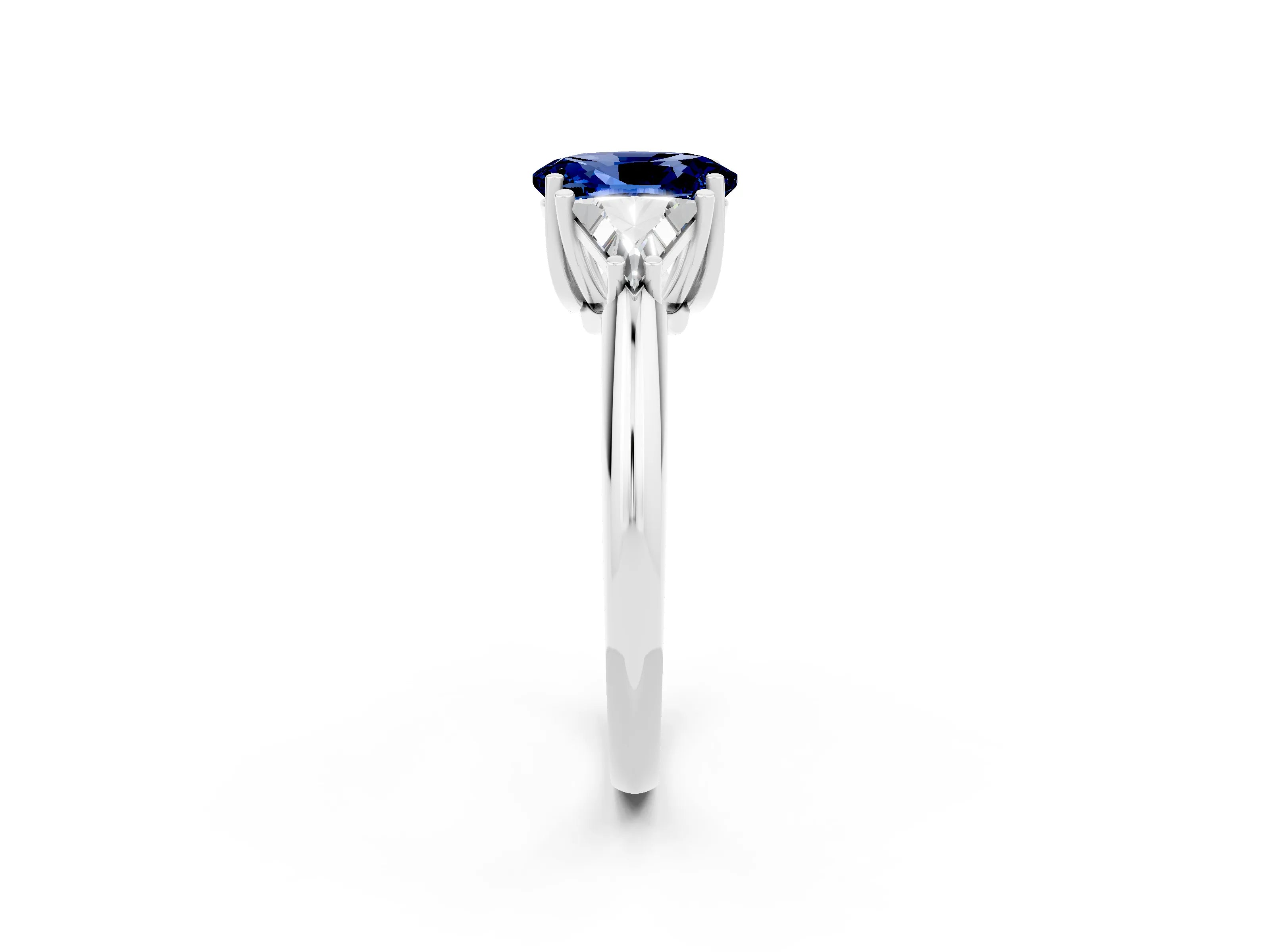 White gold Three-Stone Oval Cut Cut Diamond Ring with Trillion Side Stones and Four-Prong Setting_2