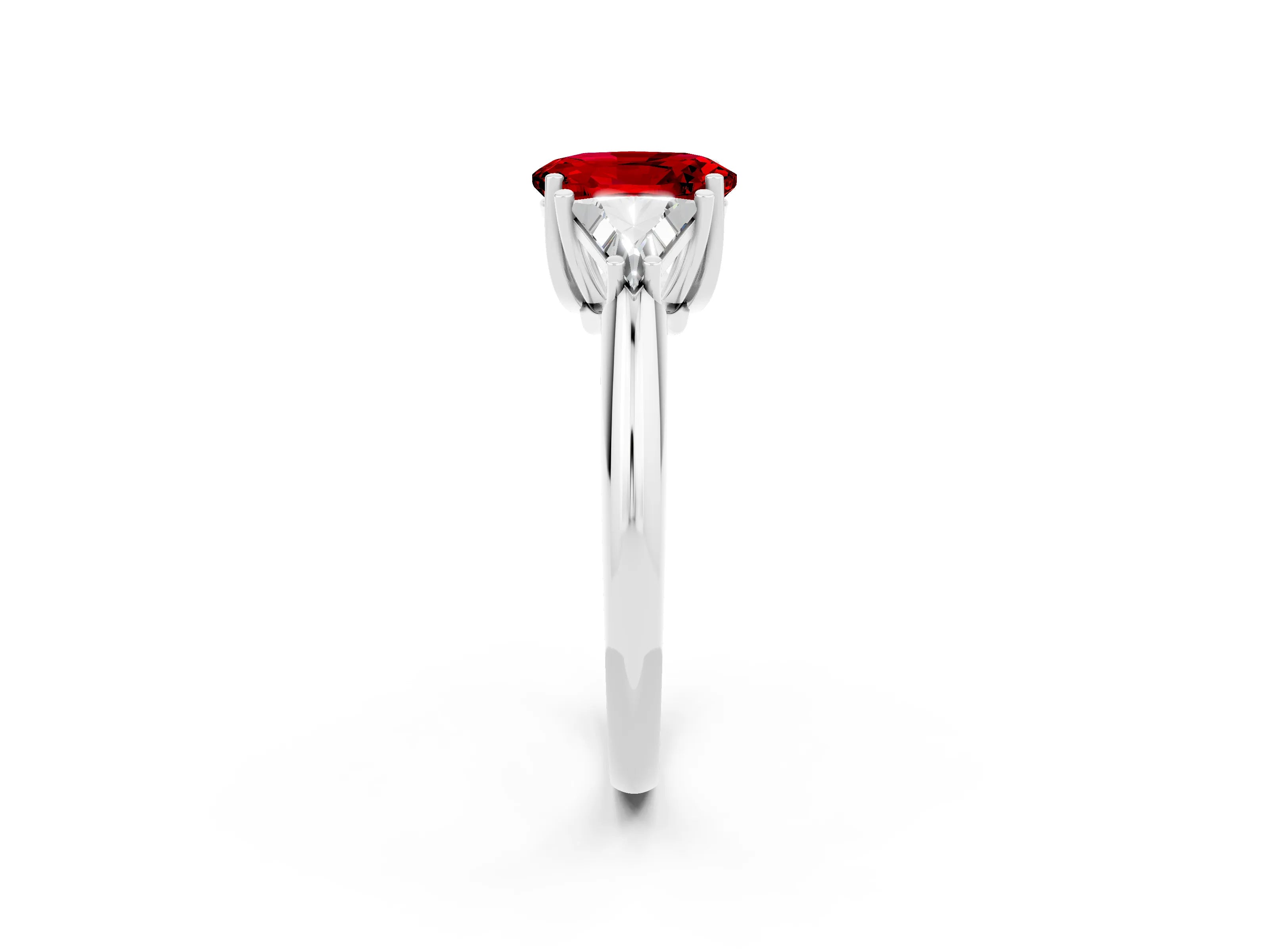 White gold Three-Stone Oval Cut Cut Diamond Ring with Trillion Side Stones and Four-Prong Setting_2