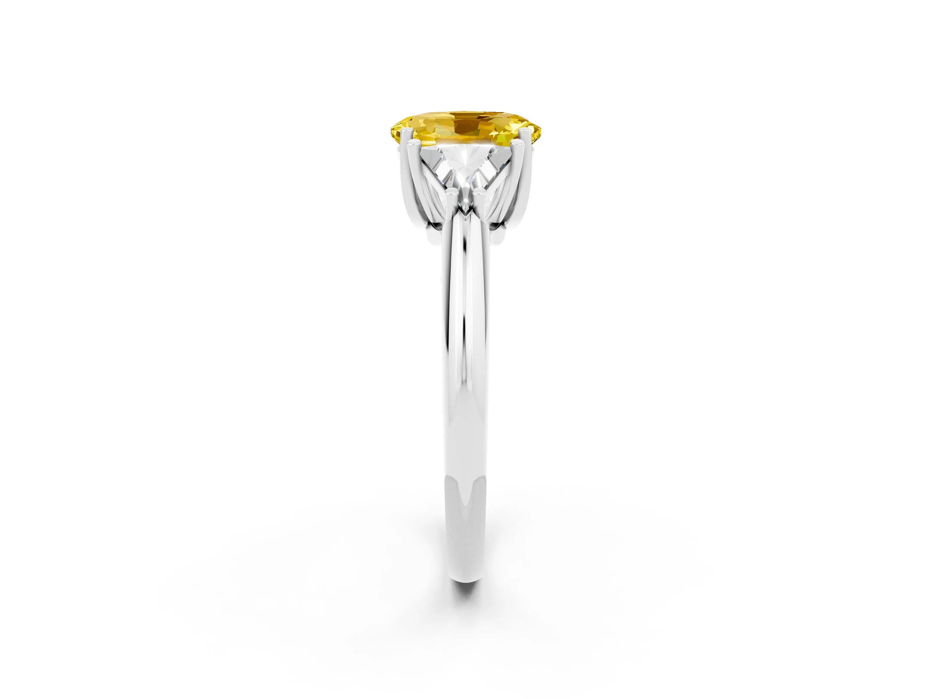 White gold Three-Stone Oval Cut Cut Diamond Ring with Trillion Side Stones and Four-Prong Setting_2