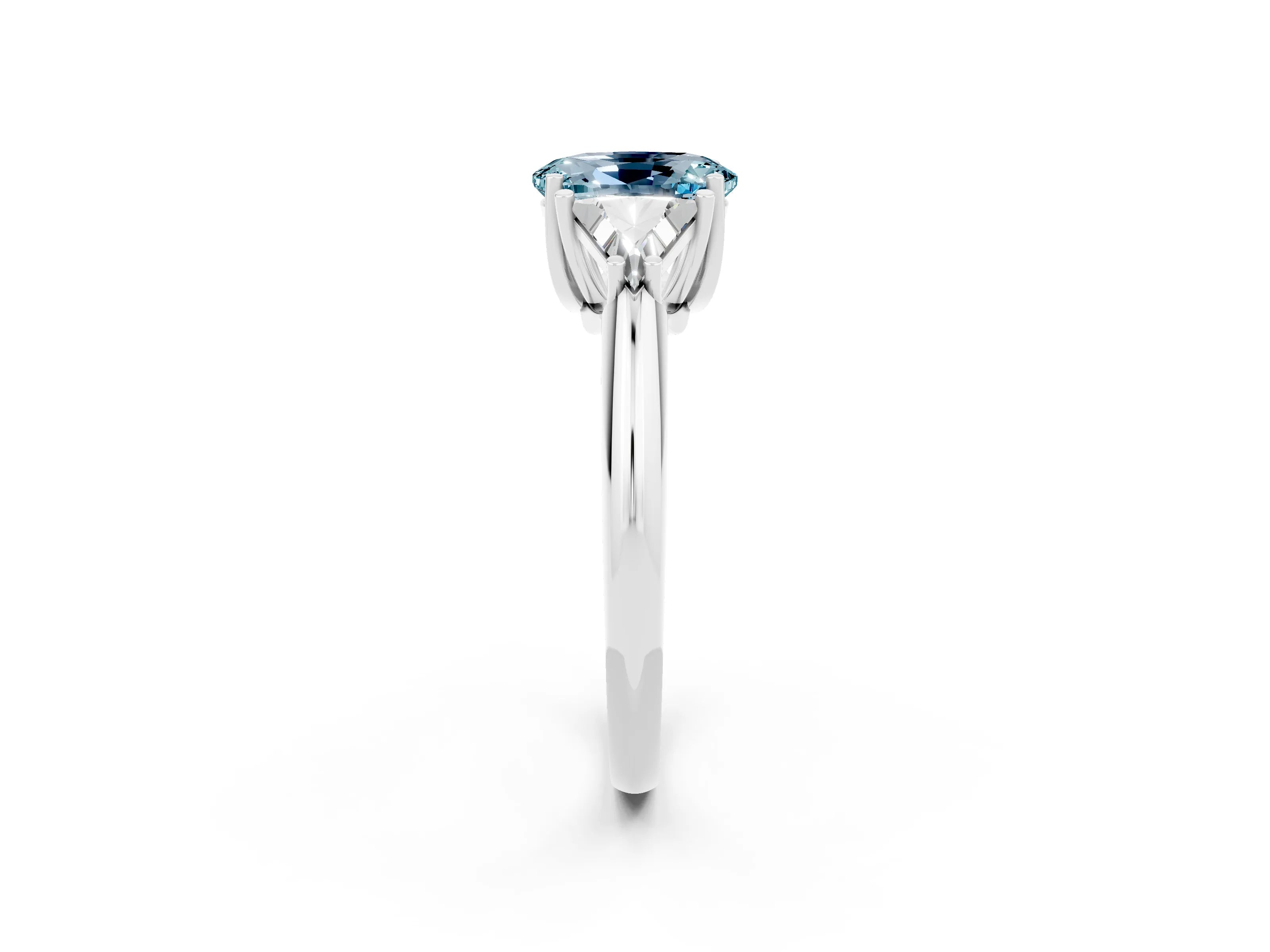 White gold Three-Stone Oval Cut Cut Diamond Ring with Trillion Side Stones and Four-Prong Setting_2