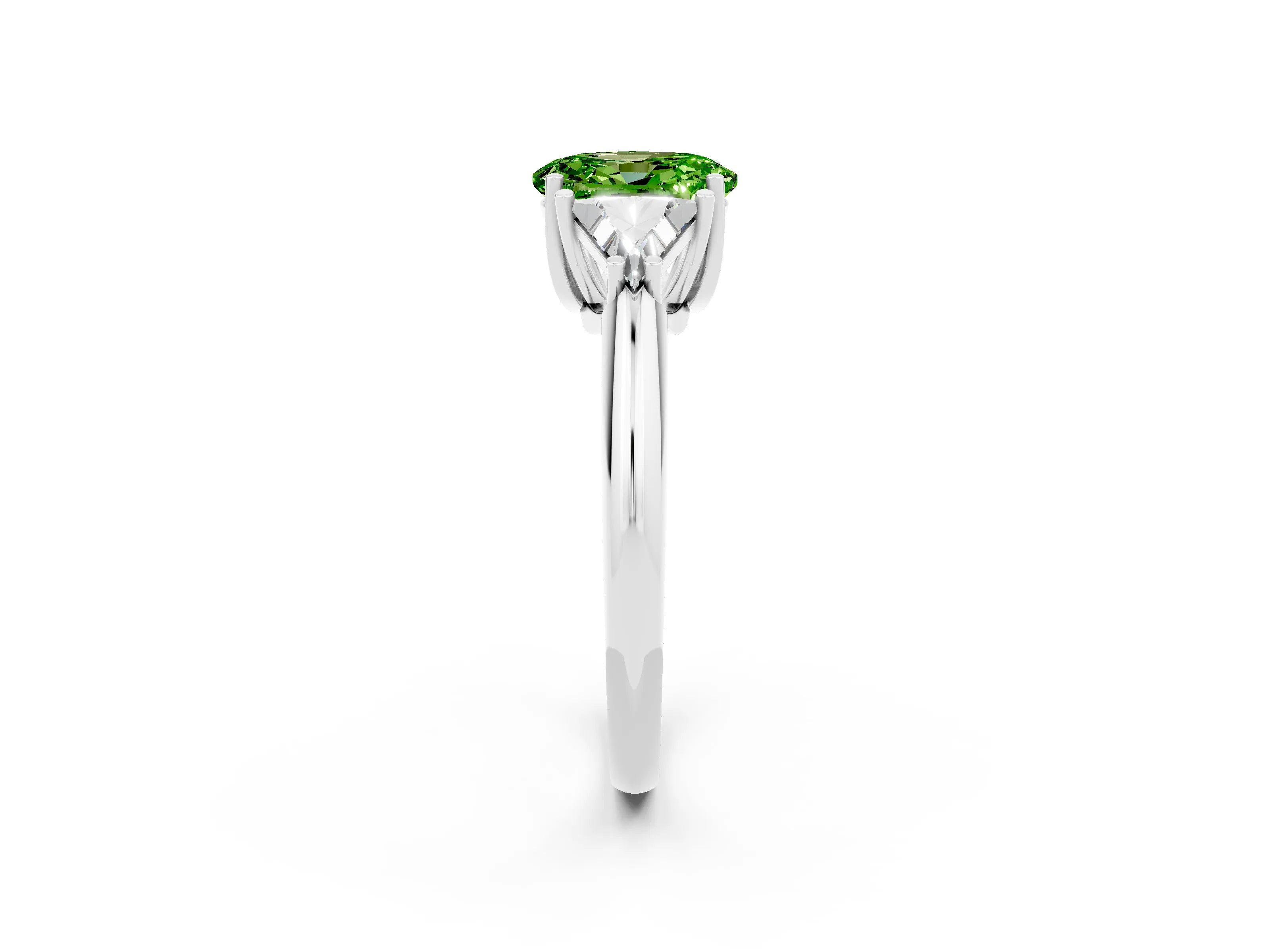 White gold Three-Stone Oval Cut Cut Diamond Ring with Trillion Side Stones and Four-Prong Setting_2