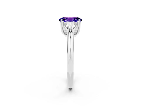 White gold Three-Stone Oval Cut Cut Diamond Ring with Trillion Side Stones and Four-Prong Setting_2