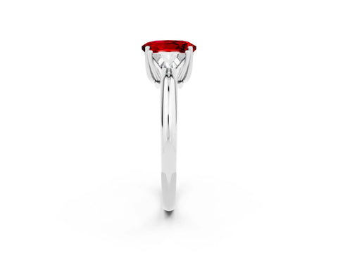 White gold Three-Stone Oval Cut Cut Diamond Ring with Trillion Side Stones and Four-Prong Setting_2