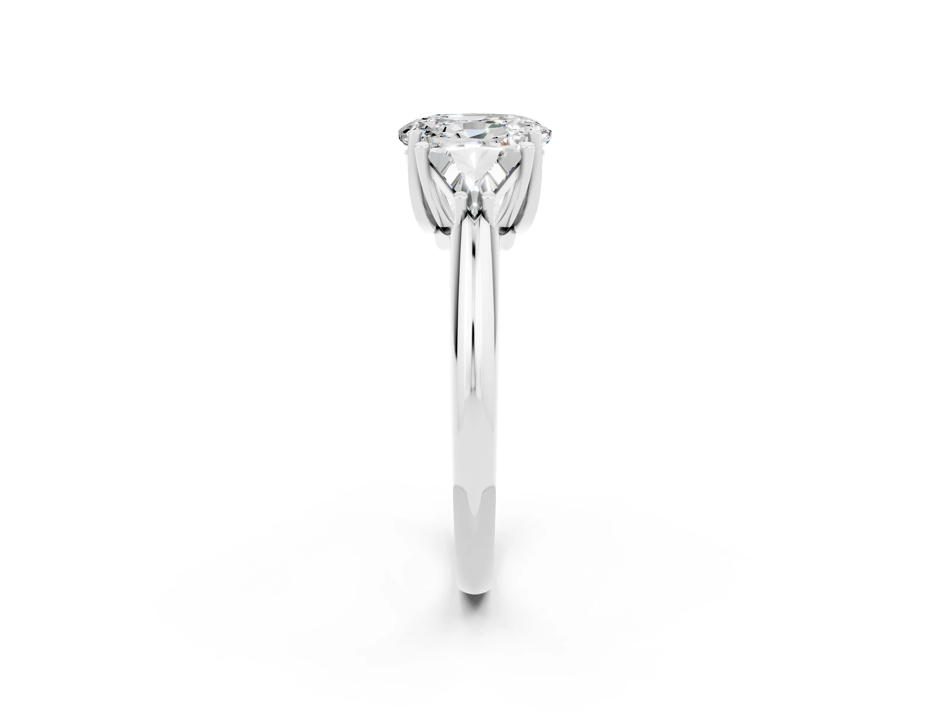 White gold Three-Stone Oval Cut Cut Diamond Ring with Trillion Side Stones and Four-Prong Setting_2