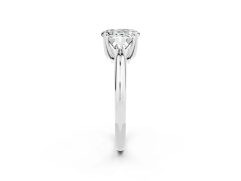 White gold Three-Stone Oval Cut Cut Diamond Ring with Trillion Side Stones and Four-Prong Setting_2