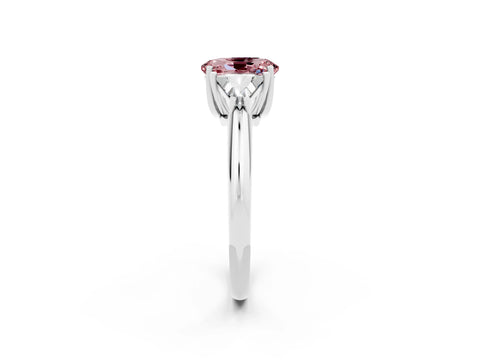 White gold Three-Stone Oval Cut Cut Diamond Ring with Trillion Side Stones and Four-Prong Setting_2
