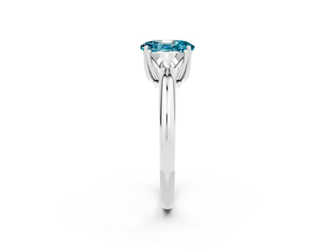 White gold Three-Stone Oval Cut Cut Diamond Ring with Trillion Side Stones and Four-Prong Setting_2