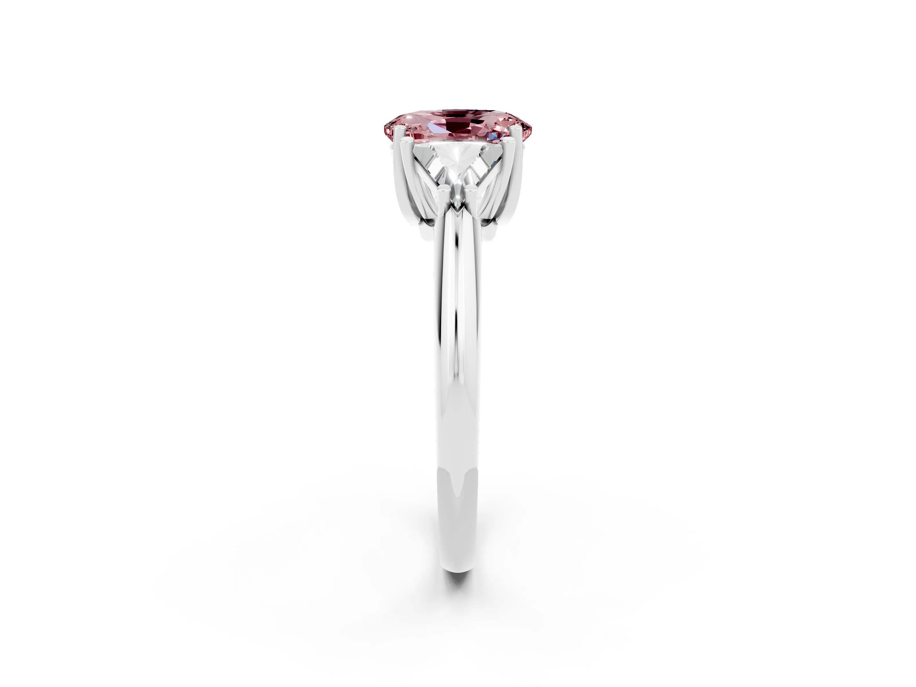 White gold Three-Stone Oval Cut Cut Diamond Ring with Trillion Side Stones and Four-Prong Setting_2