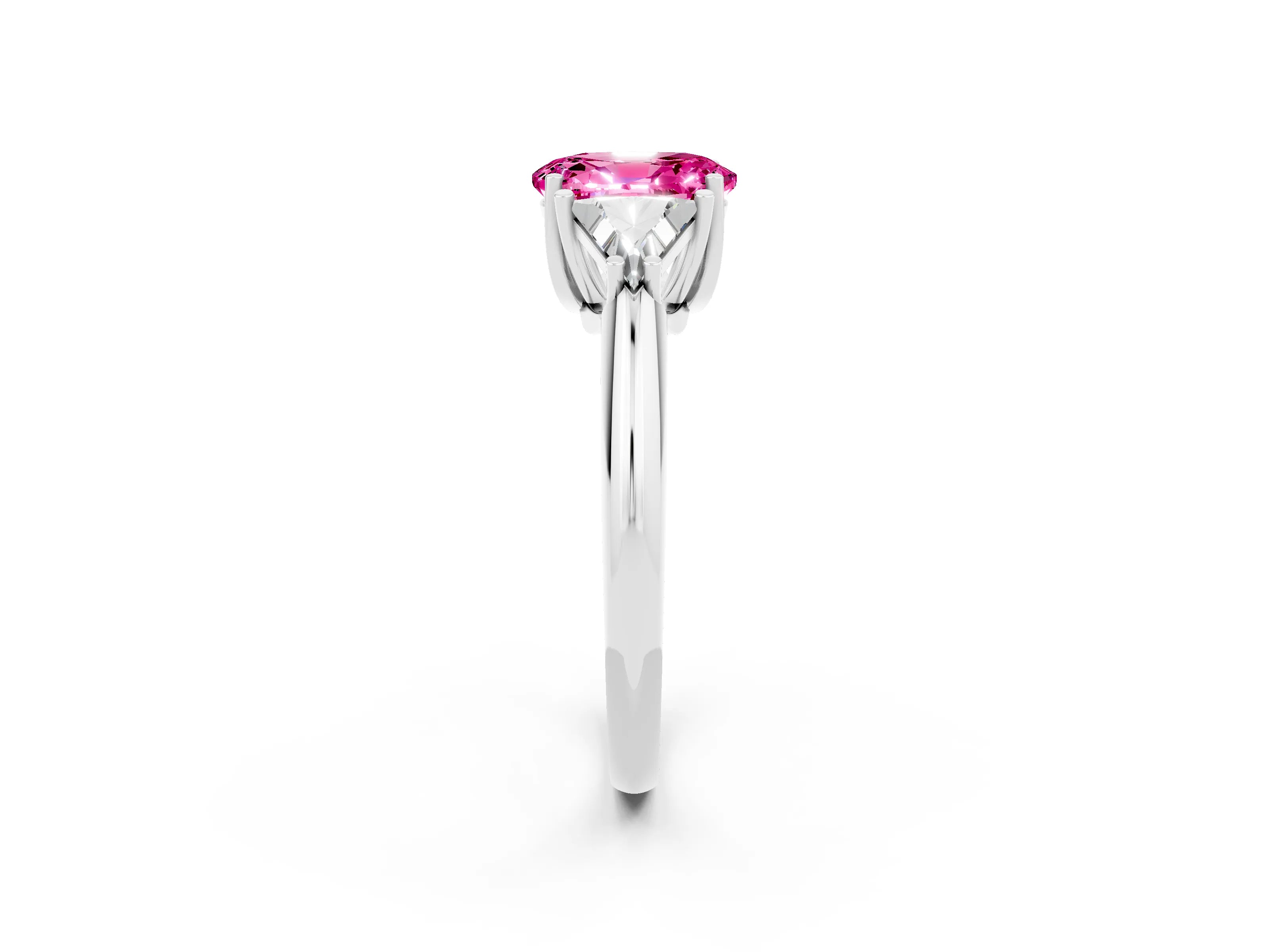White gold Three-Stone Oval Cut Cut Diamond Ring with Trillion Side Stones and Four-Prong Setting_2