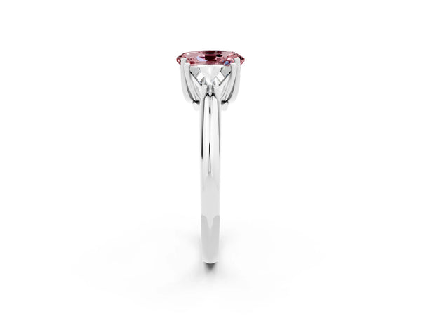 Silver Three-Stone Oval Cut Cut Diamond Ring with Trillion Side Stones and Four-Prong Setting