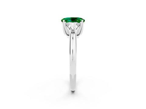 White gold Three-Stone Oval Cut Cut Diamond Ring with Trillion Side Stones and Four-Prong Setting_2