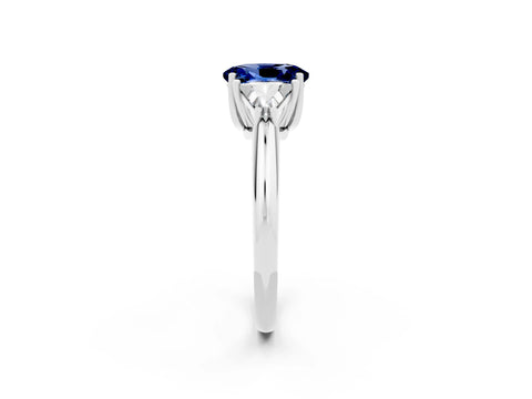 White gold Three-Stone Oval Cut Cut Diamond Ring with Trillion Side Stones and Four-Prong Setting_2