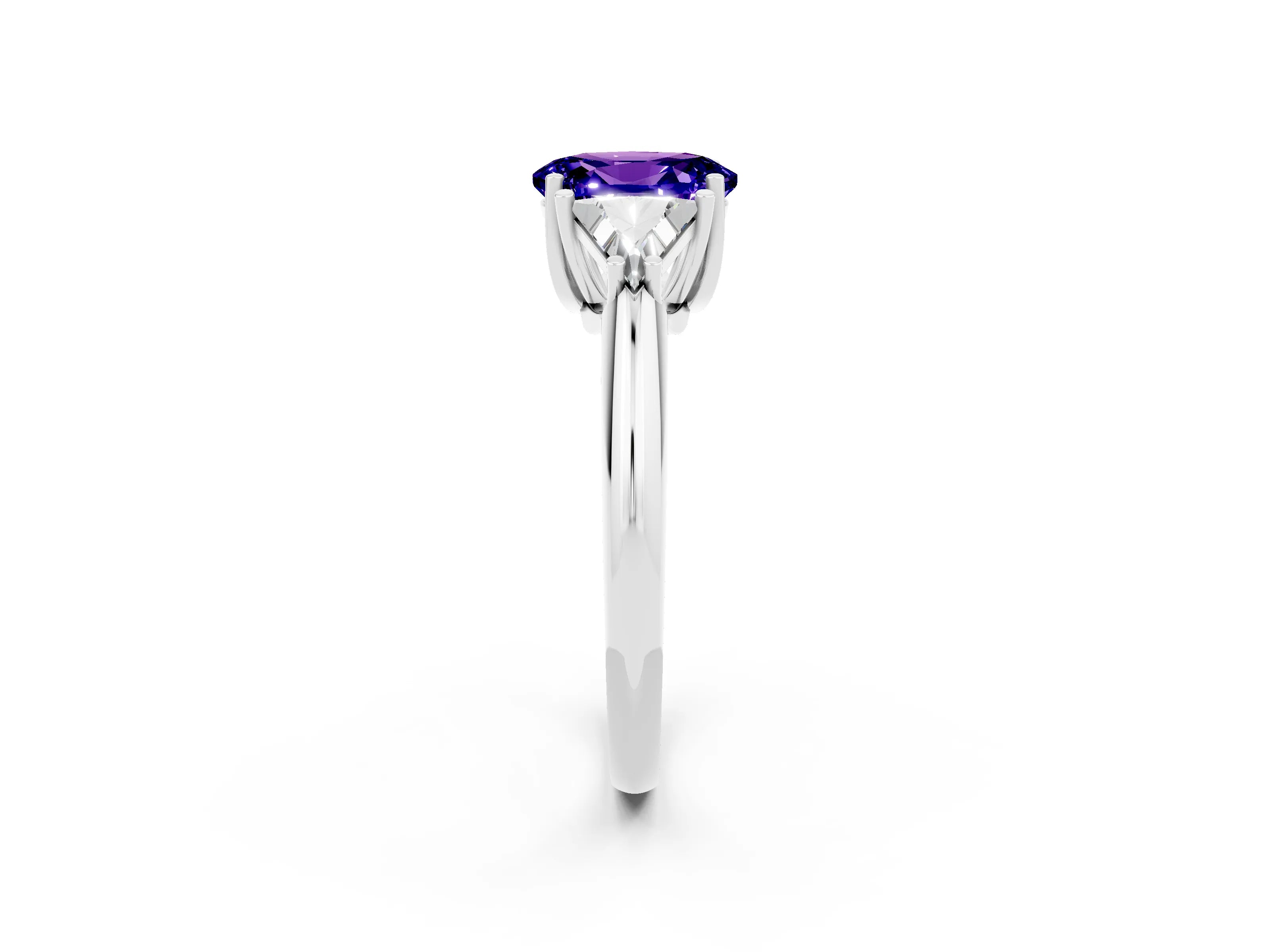 White gold Three-Stone Oval Cut Cut Diamond Ring with Trillion Side Stones and Four-Prong Setting_2
