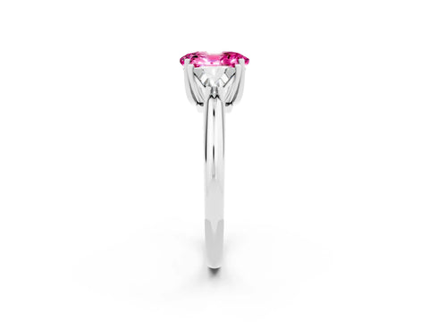 White gold Three-Stone Oval Cut Cut Diamond Ring with Trillion Side Stones and Four-Prong Setting_2