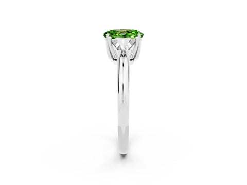 White gold Three-Stone Oval Cut Cut Diamond Ring with Trillion Side Stones and Four-Prong Setting_2