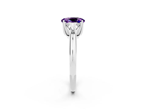 White gold Three-Stone Oval Cut Cut Diamond Ring with Trillion Side Stones and Four-Prong Setting_2